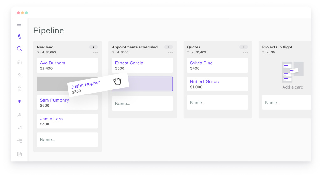 Pipeline dashboard with cards.