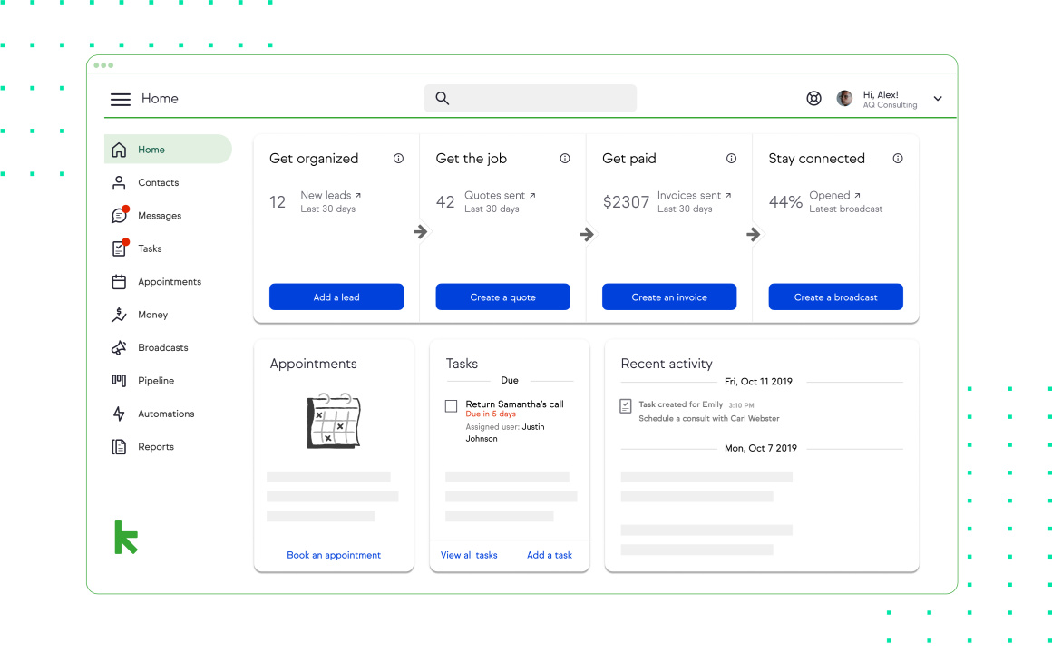 Screenshot of Keap Pro dashboard