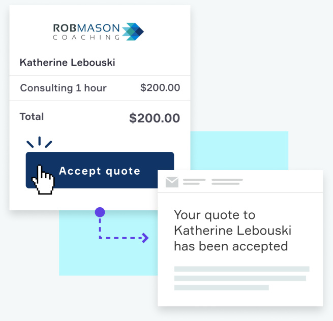 Accepting a quote and moving to a notification of that accepted quote.