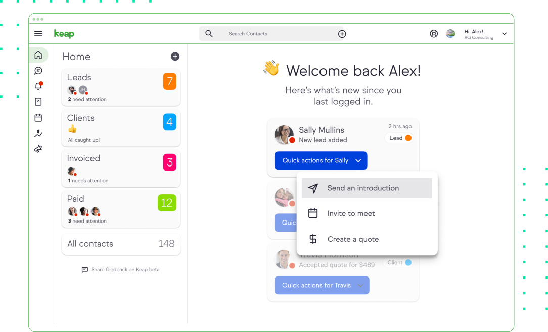 Desktop view of Keap Grow dashboard.
