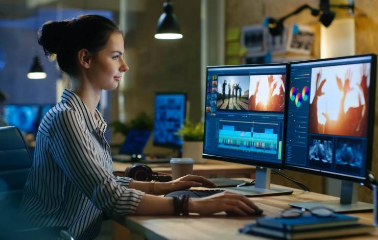 woman editing video
