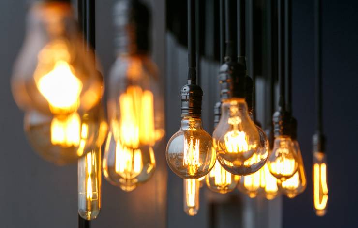 Lightbulbs hanging from ceiling
