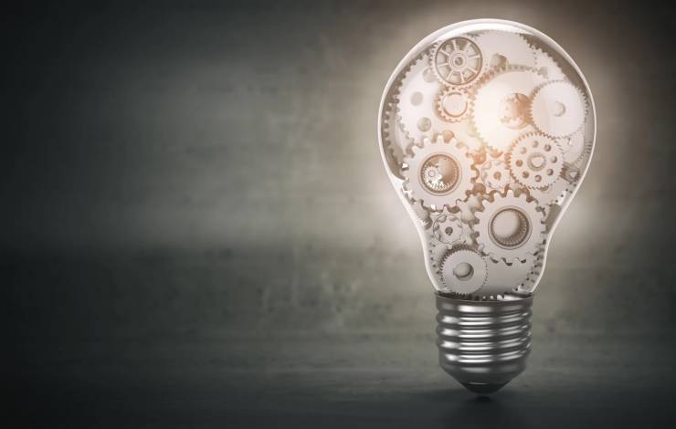 lightbulb with gears inside