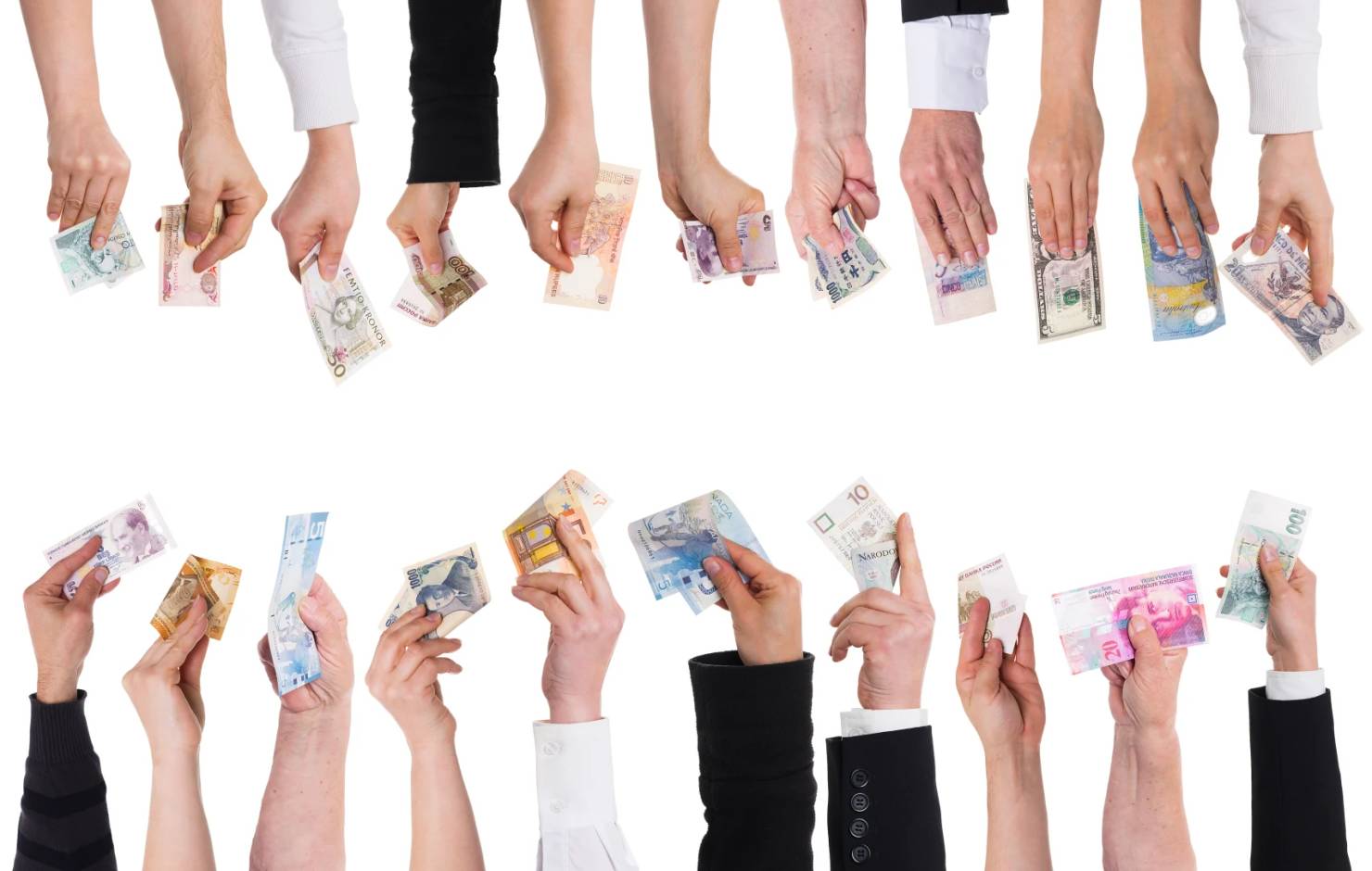 hands holding different currencies