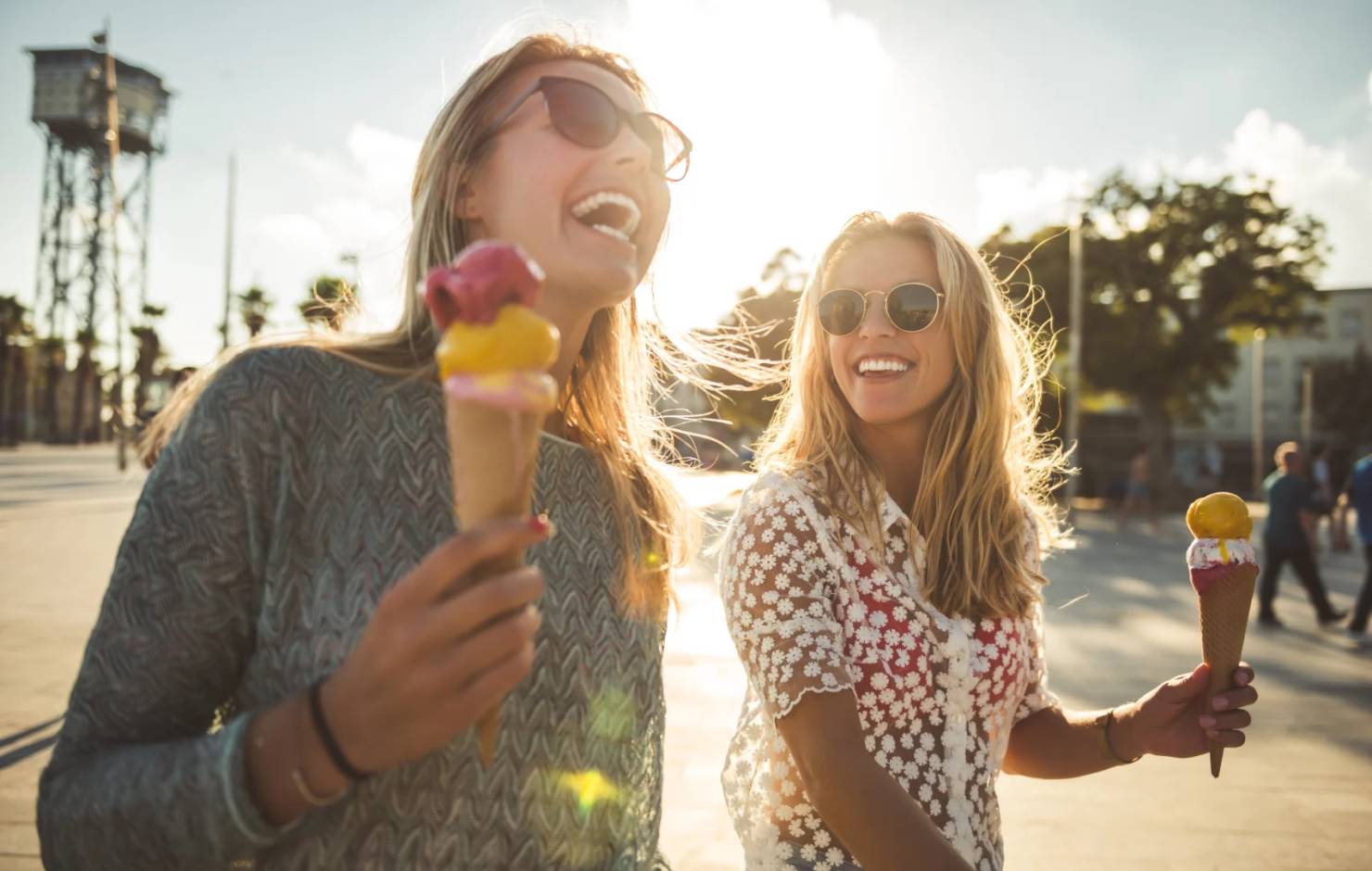 delighted customers eating ice cream