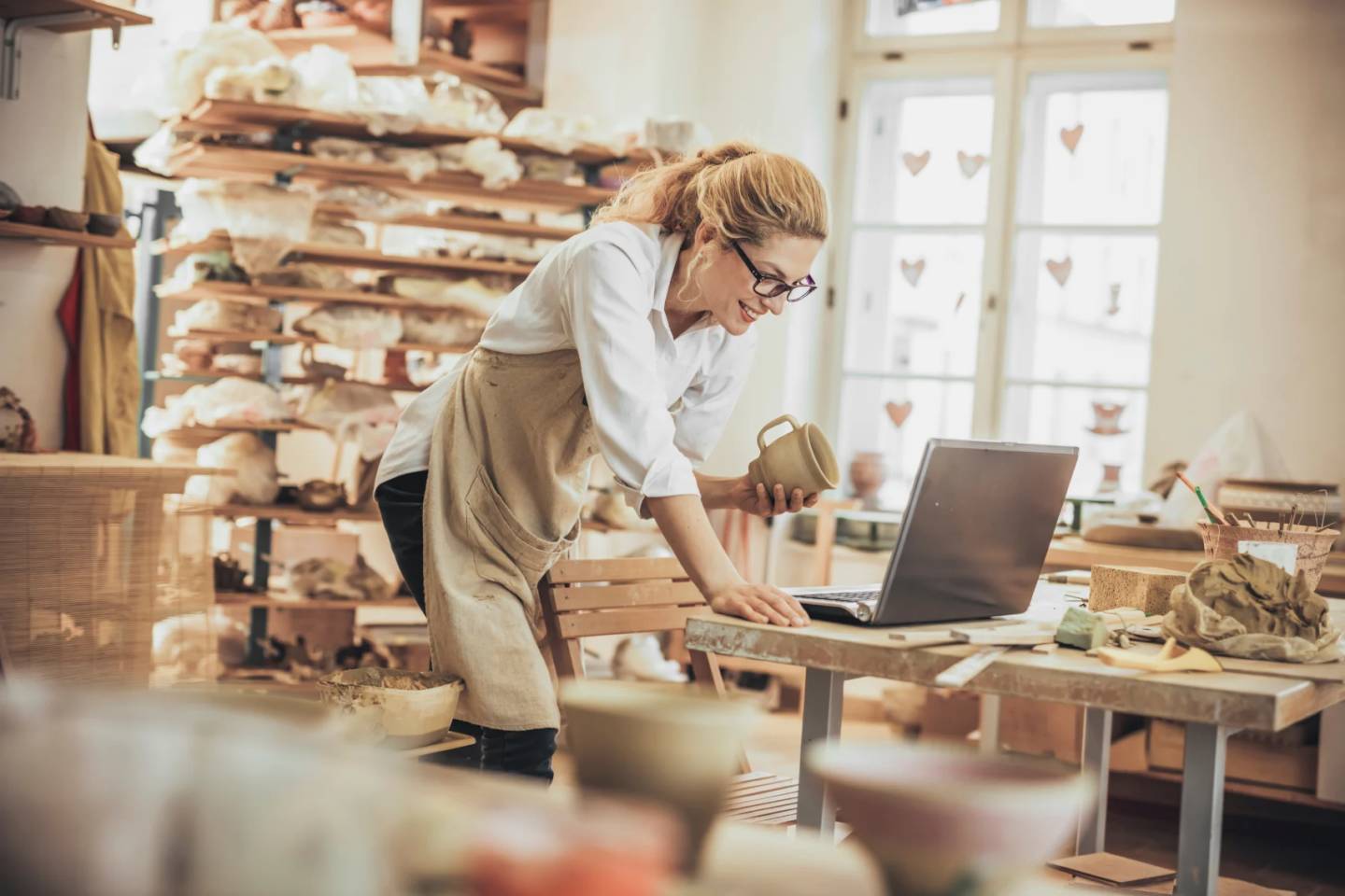 woman working on her business