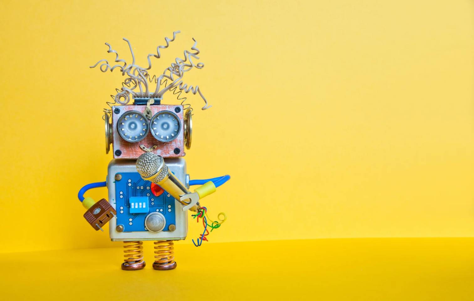 cute chatbot on yellow background