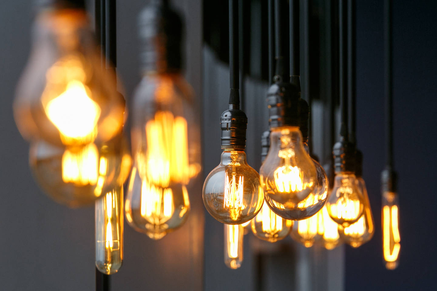 Lightbulbs hanging from ceiling