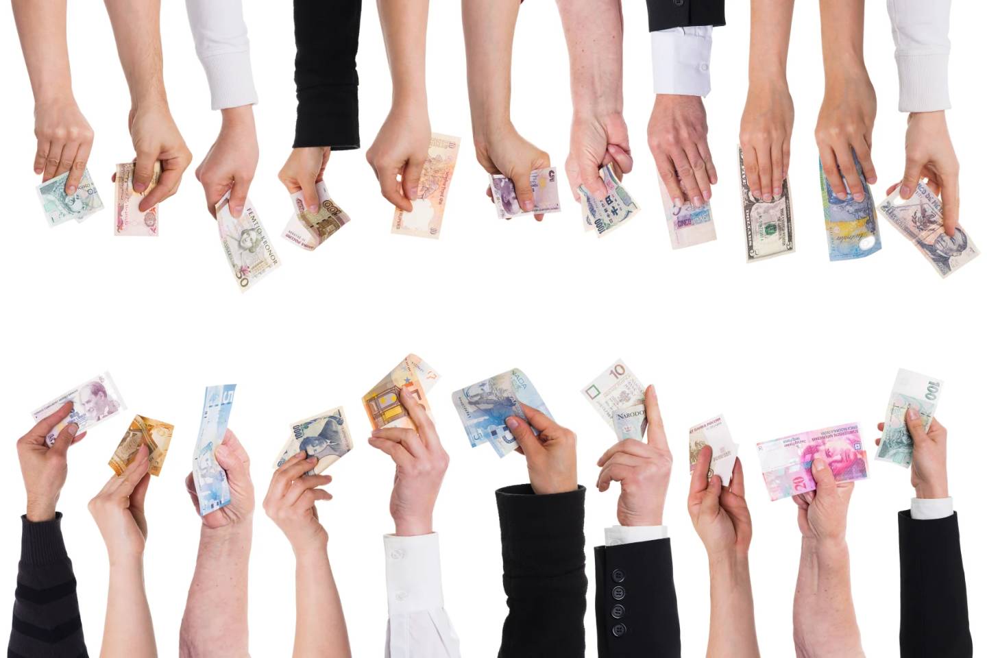 hands holding different currencies