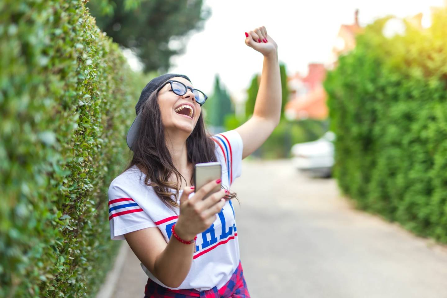 young woman posting to instagram