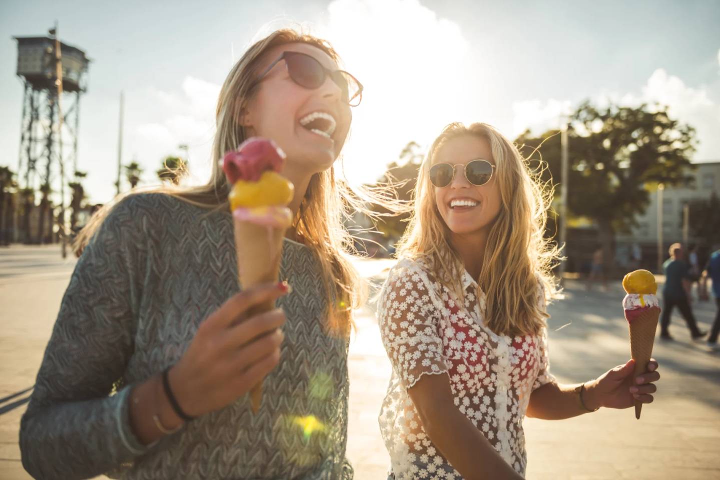 delighted customers eating ice cream