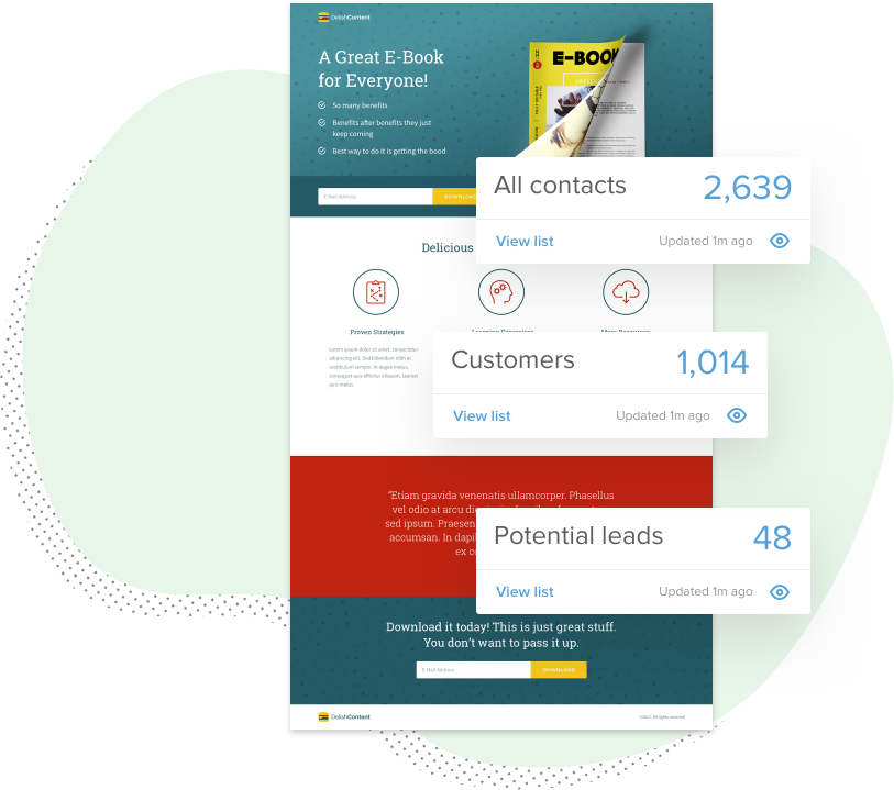 landing page with landing page stats overlayed