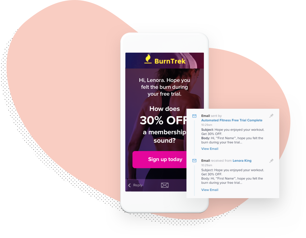 landing page on mobile phone with separate image of email record