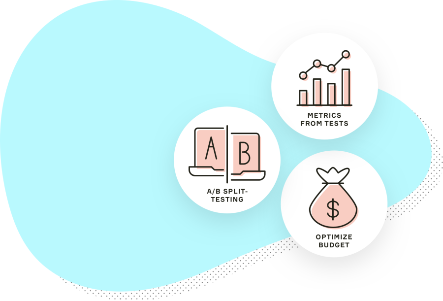 Metrics from tests. A/B split testing. Optimize budget.