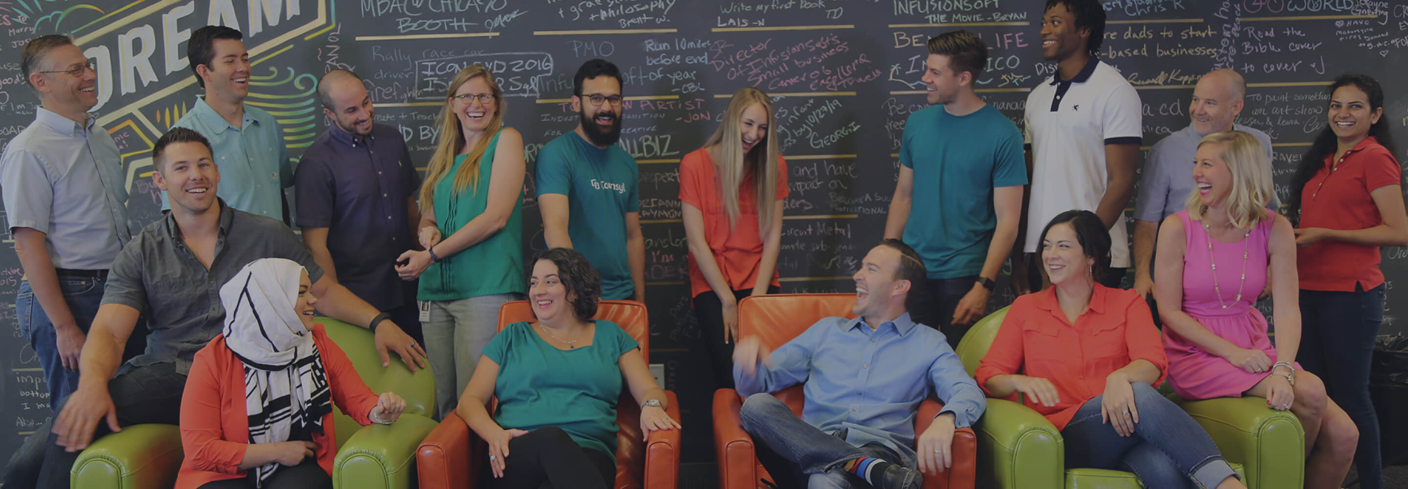 Infusionsoft Employees in front of the Dream Wall
