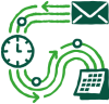 Icon depicting automation flow of emails and appointments.